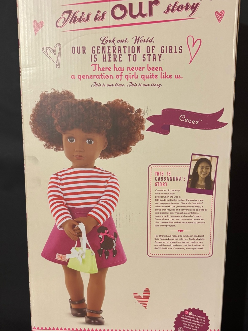 Cecee Brown-Hair Doll in Pink Skirt and Red-White Striped Top